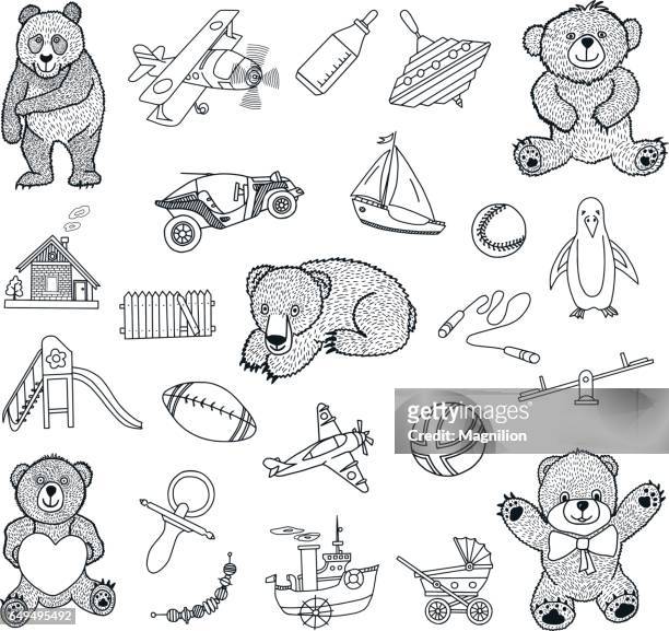 ilustraciones, imágenes clip art, dibujos animados e iconos de stock de juguetes del bebé garabatos - canturrear