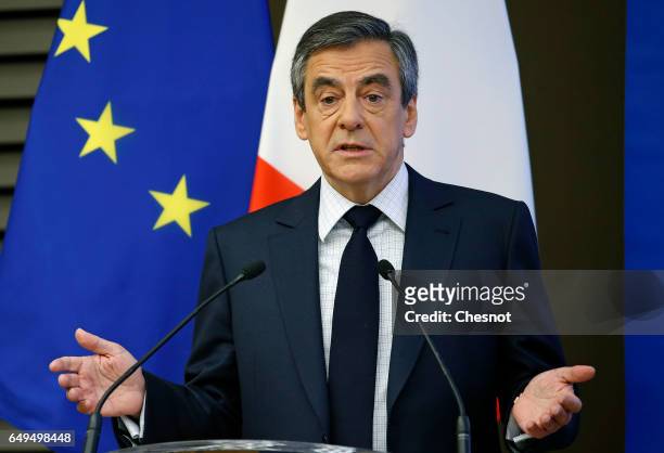 Former French prime minister and French presidential election candidate for the right-wing "Les Republicains" political party Francois Fillon...