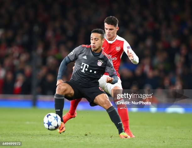 Thiago Alcantara of FC Bayern Munich during UEFA Champions League - Round 16 - 2nd Leg match between Arsenal and Bayern Munich at The Emirates ,...