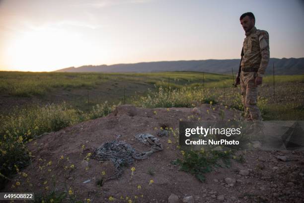 One of many mass graves in Sinjar, Iraq, where thousands of Yazidis were exceuted and buried by ISIS in 2014. Photo taken April 4, 2016.