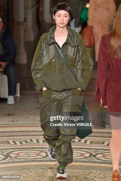 Model walks the runway during the Stella McCartney Ready to Wear fashion show as part of the Paris Fashion Week Womenswear Fall/Winter 2017/2018 on...