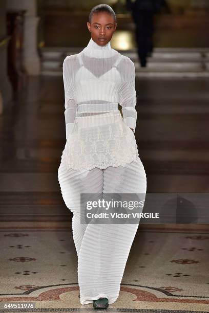 Model walks the runway during the Stella McCartney Ready to Wear fashion show as part of the Paris Fashion Week Womenswear Fall/Winter 2017/2018 on...