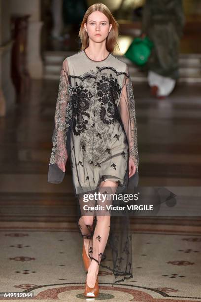 Model walks the runway during the Stella McCartney Ready to Wear fashion show as part of the Paris Fashion Week Womenswear Fall/Winter 2017/2018 on...