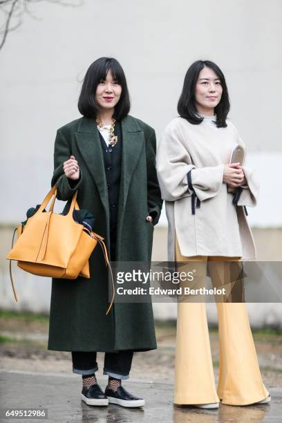 Guests are seen, outside the Celine show, during Paris Fashion Week Womenswear Fall/Winter 2017/2018, on March 5, 2017 in Paris, France.