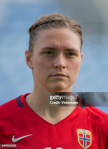Ingvild Isaksen of Norway during the Group B 2017 Algarve Cup match between Norway and Japan at the Estadio Algarve on March 06, 2017 in Faro,...