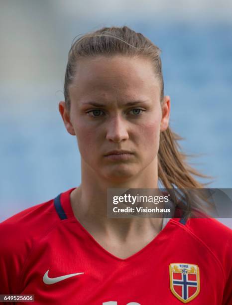 Caroline Graham Hansen of Norway during the Group B 2017 Algarve Cup match between Norway and Japan at the Estadio Algarve on March 06, 2017 in Faro,...