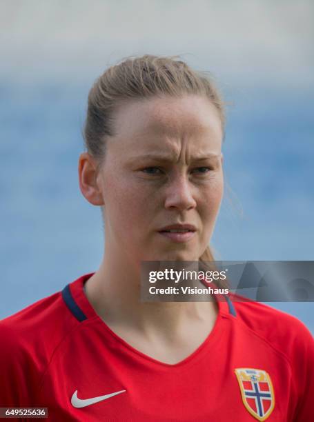 Stine Reinås of Norway during the Group B 2017 Algarve Cup match between Norway and Japan at the Estadio Algarve on March 06, 2017 in Faro, Portugal.