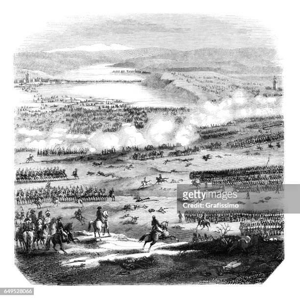 battle of austerlitz engraving 1844 - moravia stock illustrations
