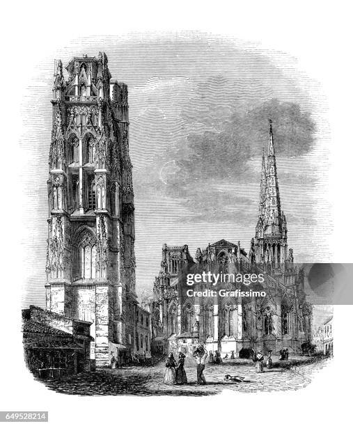 bordeaux france church of saint andre 1844 - ancre stock illustrations