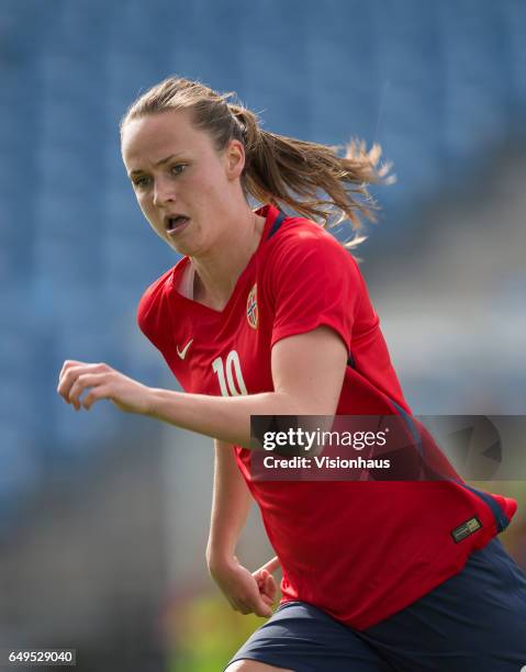 Caroline Graham Hansen of Norway during the Group B 2017 Algarve Cup match between Norway and Japan at the Estadio Algarve on March 06, 2017 in Faro,...