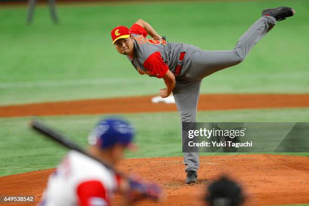 Bruce Chen of Team China pitches in second inning during Game 2 of Pool B against Team Cuba at the Tokyo Dome on Wednesday, March 8, 2017 in Tokyo,...