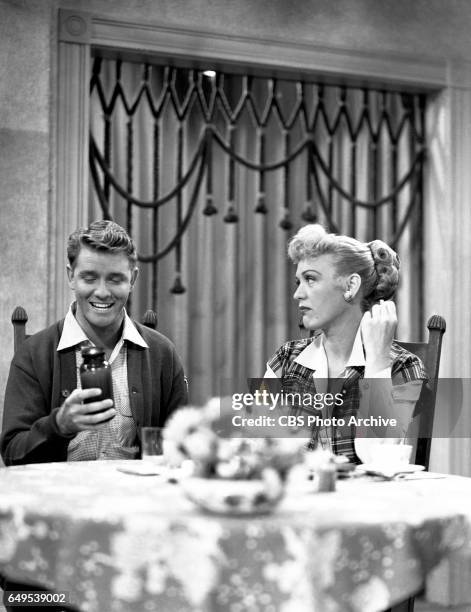 Richard Crenna , and Eve Arden star in the CBS television program, "Our Miss Brooks" episode titled, Living Statues, originally broadcast November 7,...