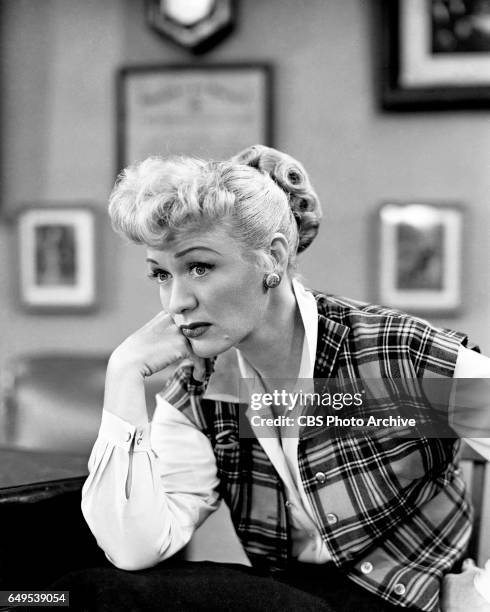 Eve Arden strikes a thoughtful pose in the CBS television program, "Our Miss Brooks" episode titled, Living Statues, originally broadcast November 7,...