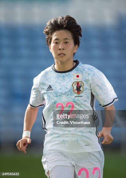 Yuka Momiki of Japan during the Group B 2017 Algarve Cup match between Norway and Japan at the Estadio Algarve on March 06, 2017 in Faro, Portugal.