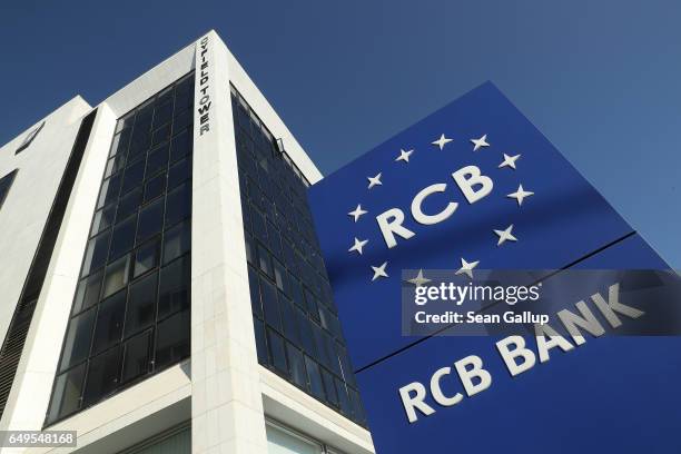 Branch of Russian-owned RCB bank stands on March 8, 2017 in Nicosia, Cyprus. Cyprus has largely recovered from its 2012-2013 economic crisis. The...