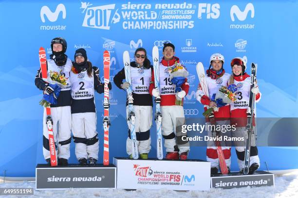 Sliver medalists Benjamin Cavet of France and Perrine Laffont of France , gold medalists Britteny Cox of Australia and Ikuma Horishima of Japan and...