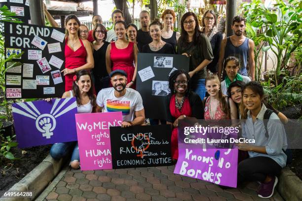 People meet at the Women's Strike Bangkok to discuss the furture of women's rights and stand in solidarity with women around the world on March 8,...