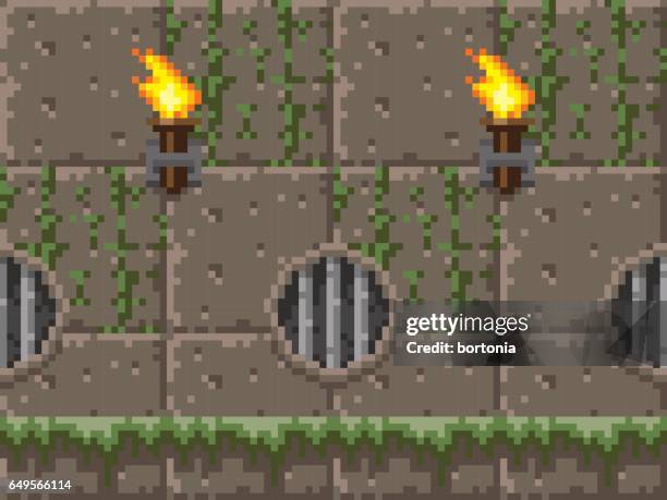 pixel art dungeon seamless horizontal pattern - cellar stock illustrations
