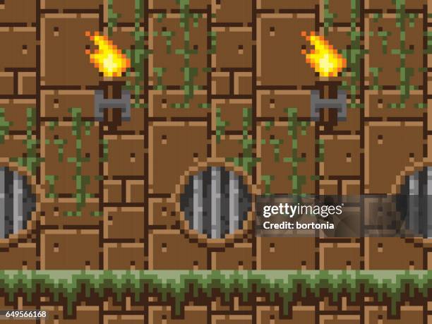 pixel art dungeon seamless horizontal pattern - cellar stock illustrations