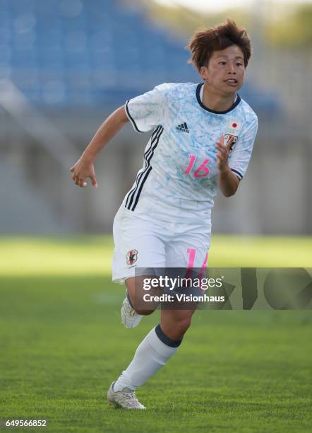 Mina Tanaka of Japan during the Group B 2017 Algarve Cup match between Norway and Japan at the Estadio Algarve on March 06, 2017 in Faro, Portugal.