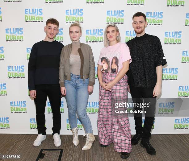 Members of Clean Bandit Luke Patterson, Grace Chatto, Anne-Marie and Jack Patterson visit "The Elvis Duran Z100 Morning Show" at Z100 Studio on March...