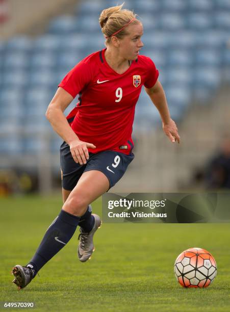 Elise Thorsnes of Norway during the Group B 2017 Algarve Cup match between Norway and Japan at the Estadio Algarve on March 06, 2017 in Faro,...