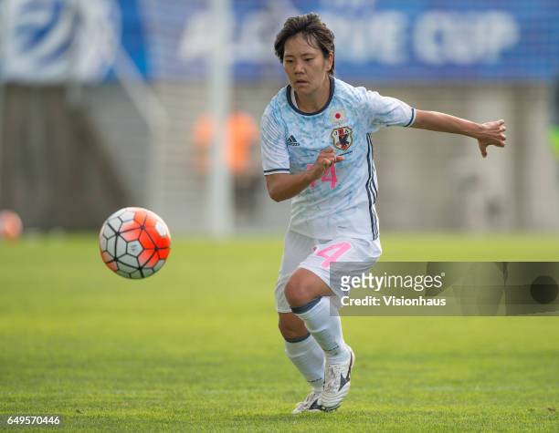 Yu Nakasato of Japan during the Group B 2017 Algarve Cup match between Norway and Japan at the Estadio Algarve on March 06, 2017 in Faro, Portugal.