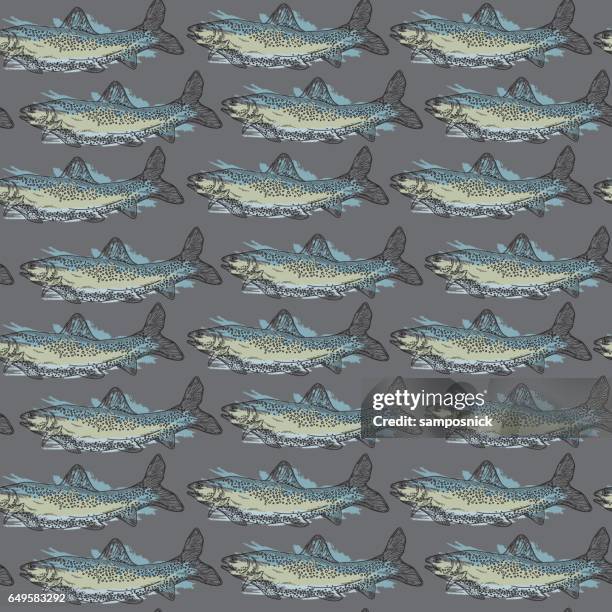 gone fishin' trout pattern - trout stock illustrations