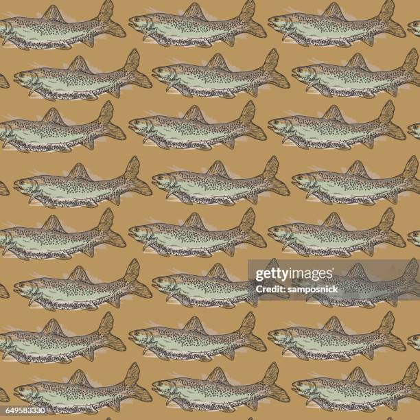 gone fishin' trout pattern - trout stock illustrations