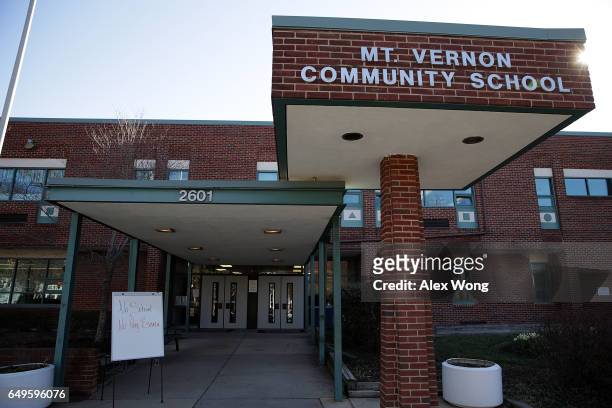 No School sign is placed at the entrance of Mt. Vernon Community School March 8, 2017 in Alexandria, Virginia. The City of Alexandria in Virginia and...