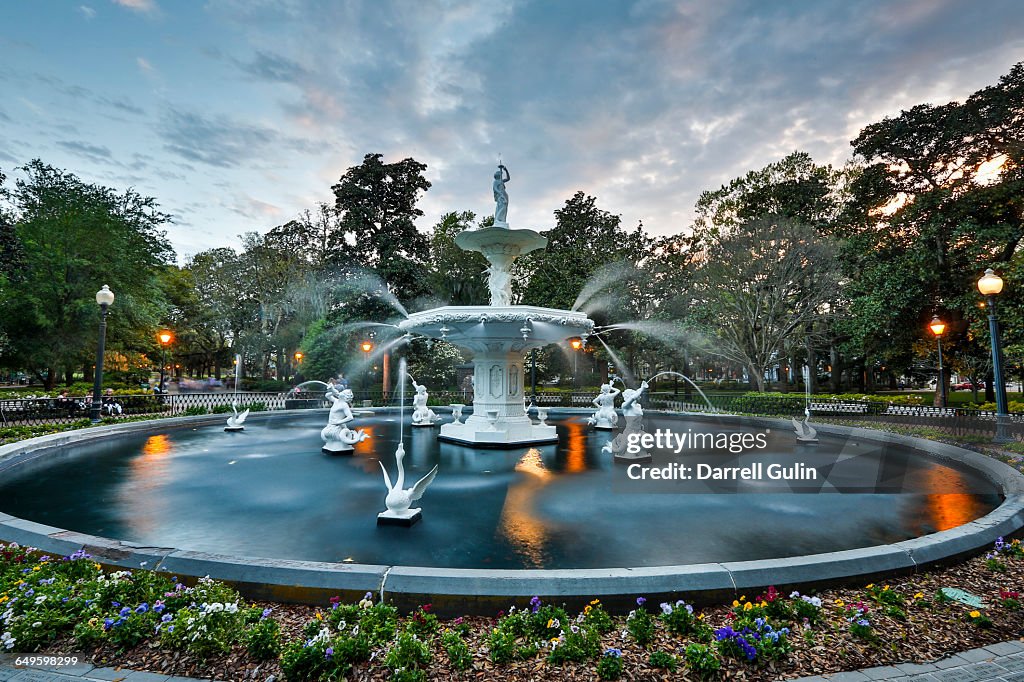 Evening light on fountain in Forsyth Park