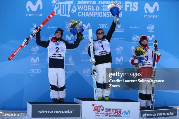 Britteny Cox of Australia wins the gold medal, Perrine Laffont of France wins silver medal, Justine Dufour-lapointe of Canada wins the bronze medal...