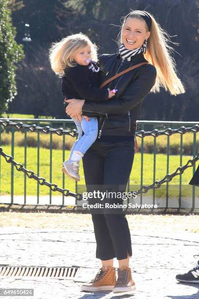 Michelle Hunziker and daughter are seen on March 8, 2017 in Milan, Italy.