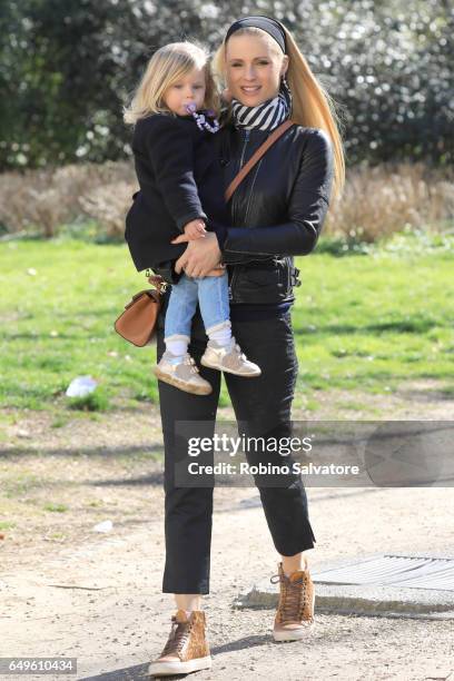 Michelle Hunziker and daughter are seen on March 8, 2017 in Milan, Italy.