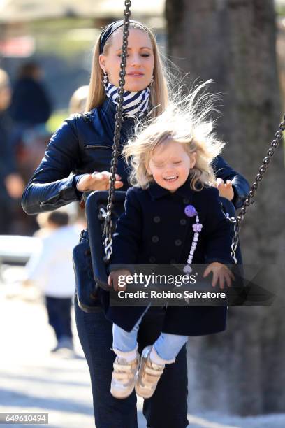 Michelle Hunziker and daughter are seen on March 8, 2017 in Milan, Italy.