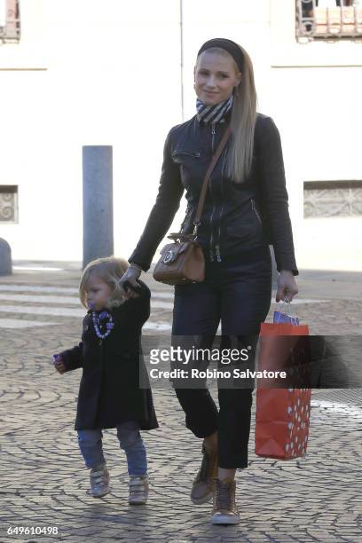Michelle Hunziker and daughter are seen on March 8, 2017 in Milan, Italy.