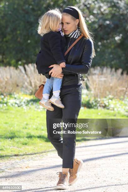 Michelle Hunziker and daughter are seen on March 8, 2017 in Milan, Italy.