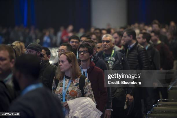 Attendees arrive for the Google Inc. Cloud Next '17 event in San Francisco, California, U.S., on Wednesday, March 8, 2017. The Cloud Next conference...