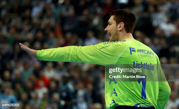 Carsten Lichtlein, goaltender Gummersbach gestures during the DKB HBL Bundesliga match between THW Kiel and VfL Gummersbach at Sparkassen Arena on...