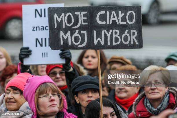 Protesters are seen on 8 March 2017 in Gdansk, Poland . Thousands gather in Gdansk to mark International Women's Day and demand civil rights, full...