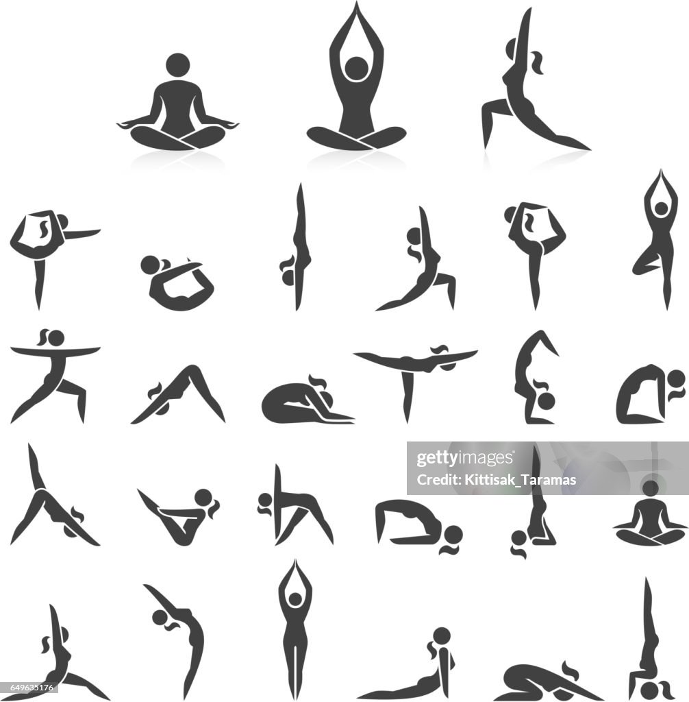 Yoga woman poses icons set.
