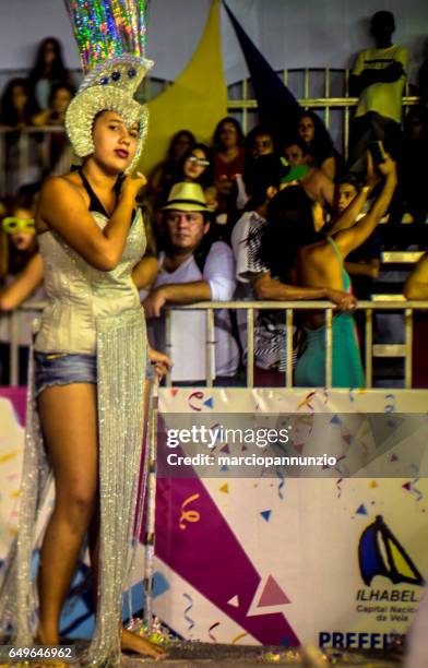 carnaval brasileño. desfile de la samba de la escuela água na boca en avenida princesa isabel, en ilhabela, brasil, el 28 de febrero de 2017. - água fotografías e imágenes de stock