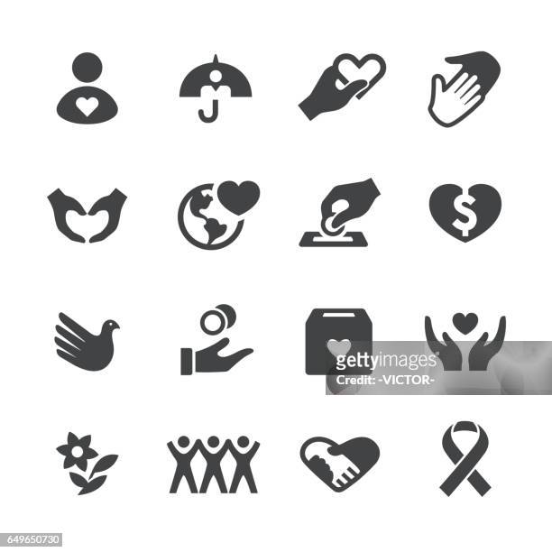 nächstenliebe und relief icons set - acme-serie - aids schleife stock-grafiken, -clipart, -cartoons und -symbole