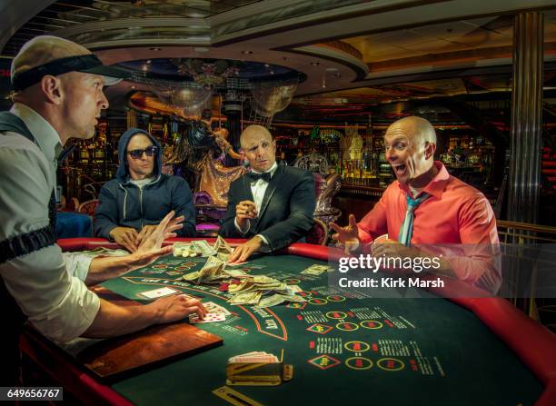 multiple exposure of gamblers playing poker in casino - casino table games stockfoto's en -beelden