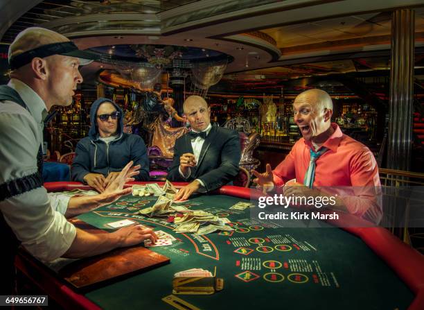 multiple exposure of gamblers playing poker in casino - poker stockfoto's en -beelden