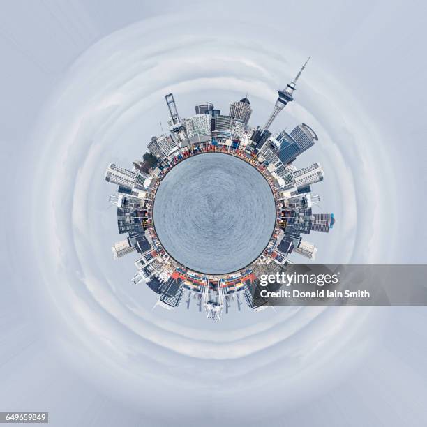 cross section view of cityscape around globe - 360 images fotografías e imágenes de stock