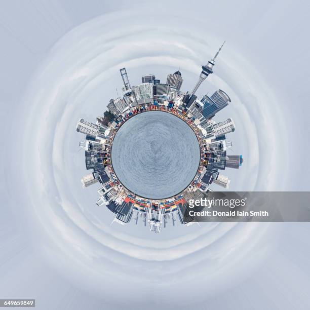 cross section view of cityscape around globe - 360 ストックフォトと画像