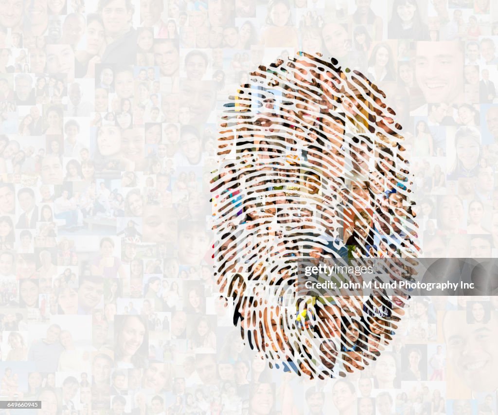 Collage of faces in fingerprint