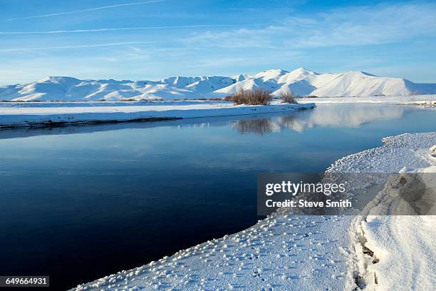 still river in snowy remote landscape - ketchum idaho stock pictures, royalty-free photos & images