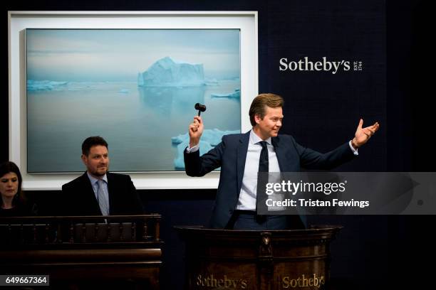 Rare iceberg painting by the world's top-selling living painter Gerhard Richter sold for £17.7 million at Sotheby's on March 8, 2017 in London,...